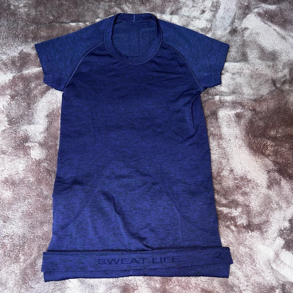 Dark purple Lululemon Swifty tech short sleeve